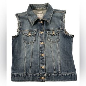 Old Navy Women’s Denim Vest Jacket with Raw Edged Sleeves Size Medium
